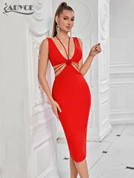 ADYCE 2025 Summer Women Bandage Dress Hollow Out Tank Sexy Deep V-Neck Sleeveless Bodycon Celebrity Evening Party Dress Vestidos
