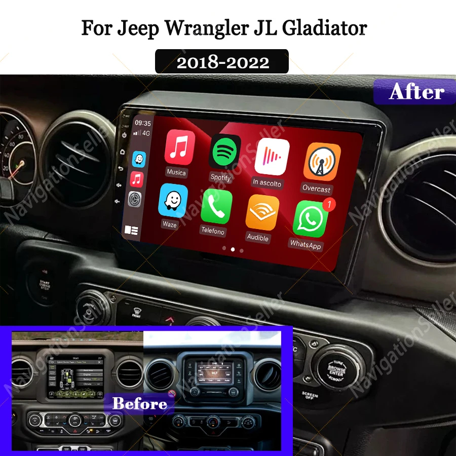 

For Jeep Wrangler JL Gladiator 2018-2022 Radio Upgrade Android Screen Multimedia Video Carplay Audio Navigation Head Unit Stereo