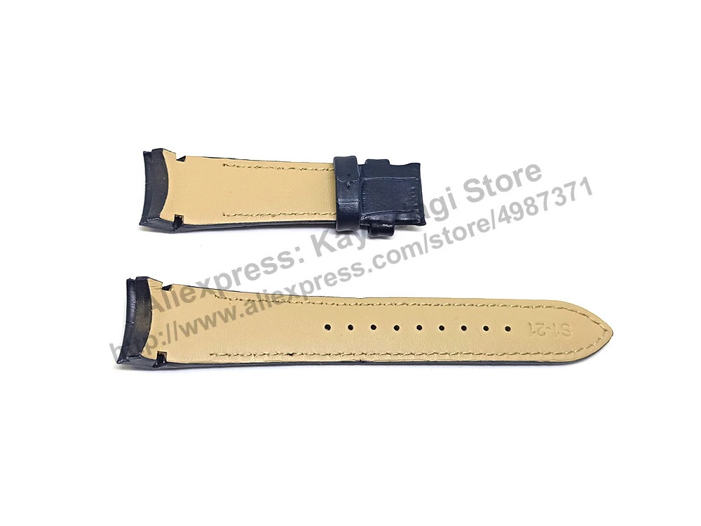 Seiko Premier 7D56-0AB0 - SNP126P1  - Compatible for 21mm Navy Blue Genuine Leather Curved end Replacement Watch Band Strap