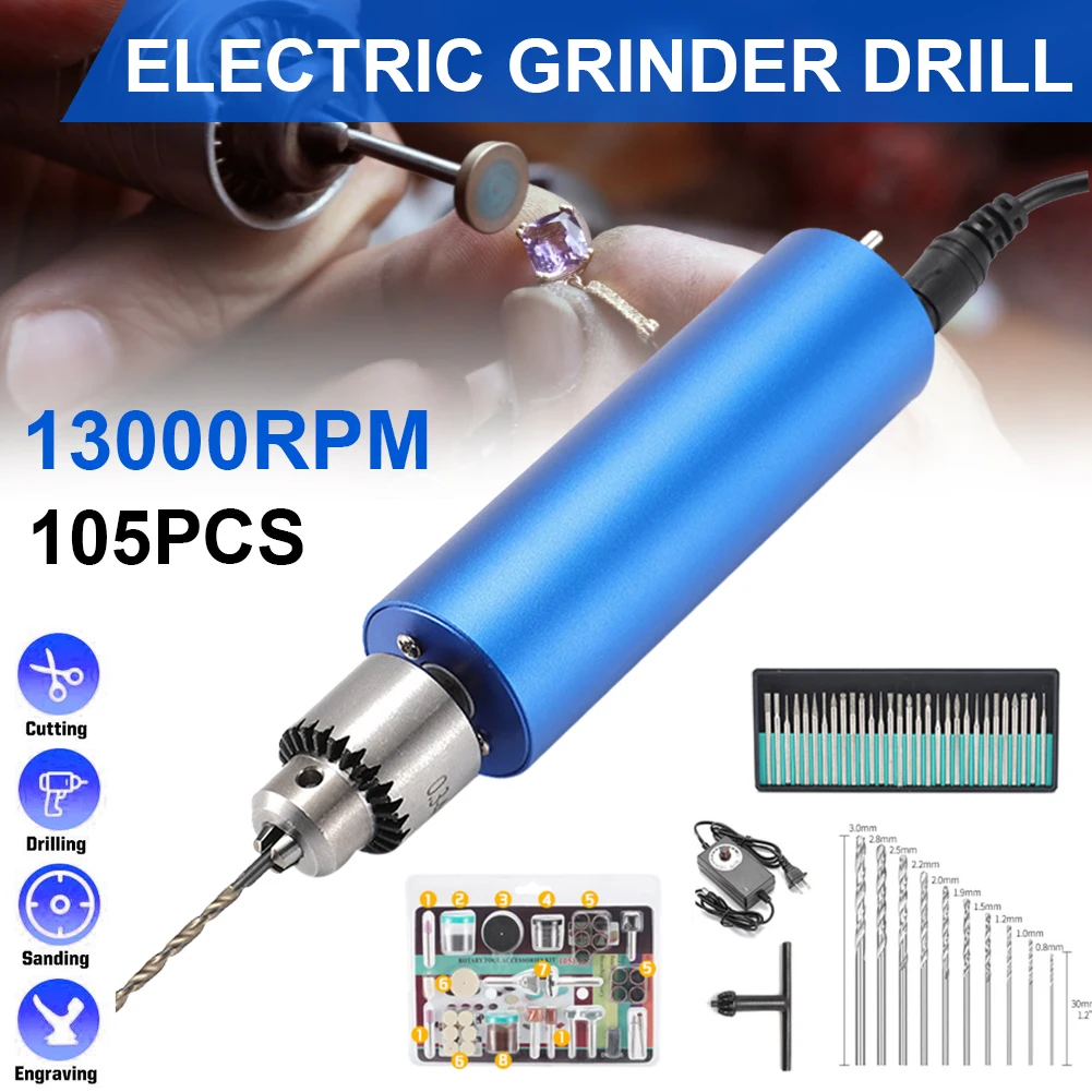 Electric Mini Hand Drill with Power 0.3-4mm Chuck 4000-13000RPM Rotary Tool Kit for Wood DIY Craft Jewelry Walnut