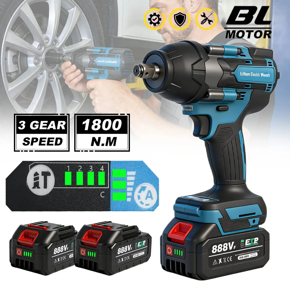 Clé à chocs électrique sans balais, couple de 1800N.M, batterie lithium-ion de 1/2 pouce, outils sans fil pour batterie Makita 18V