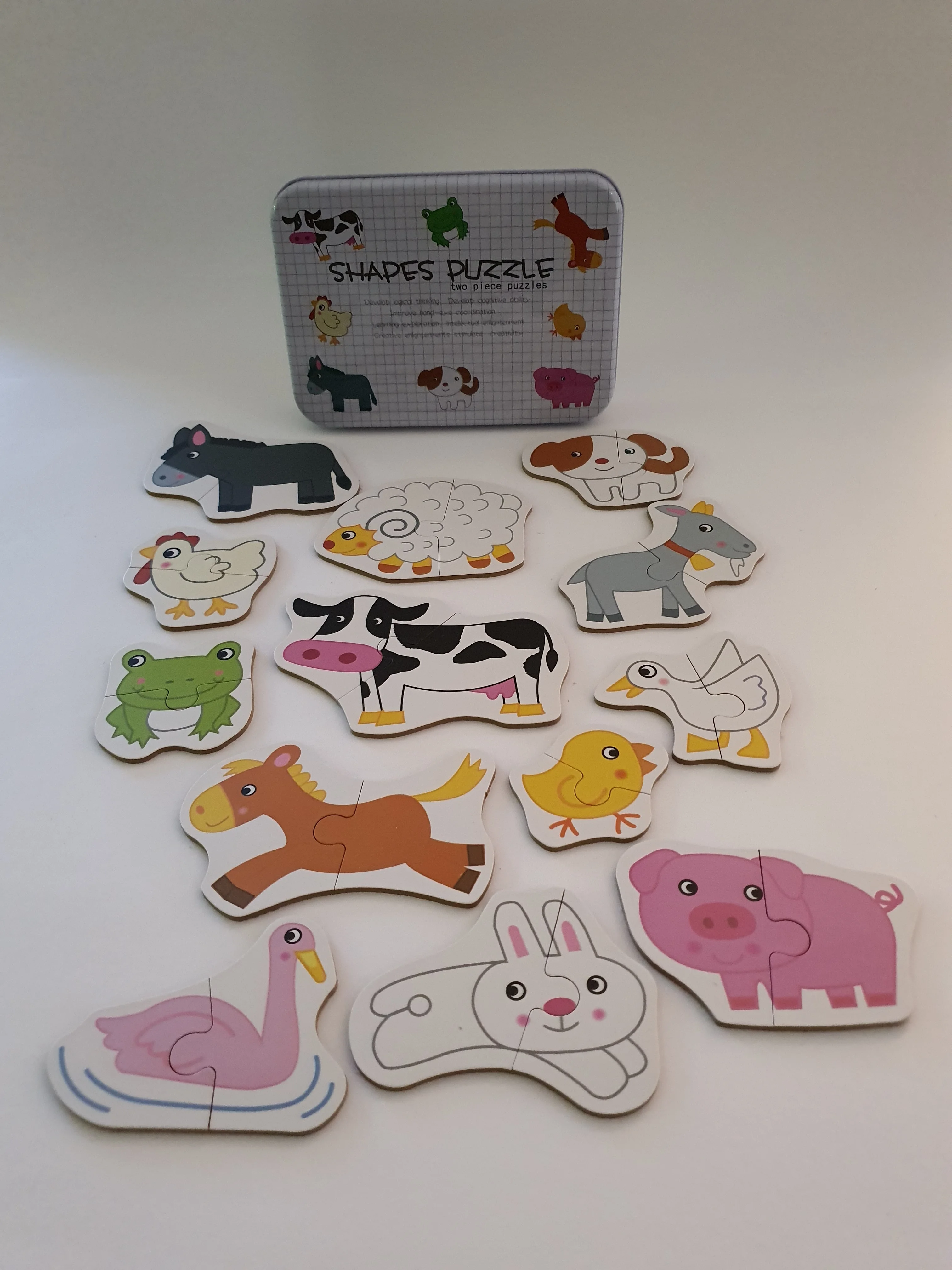 Toys for Kids Puzzles 13 in 1 farm animals pig, dog, rabbit, horse, hen, sheep, donkey, frog, Chick, Swan, duck, cow and goat