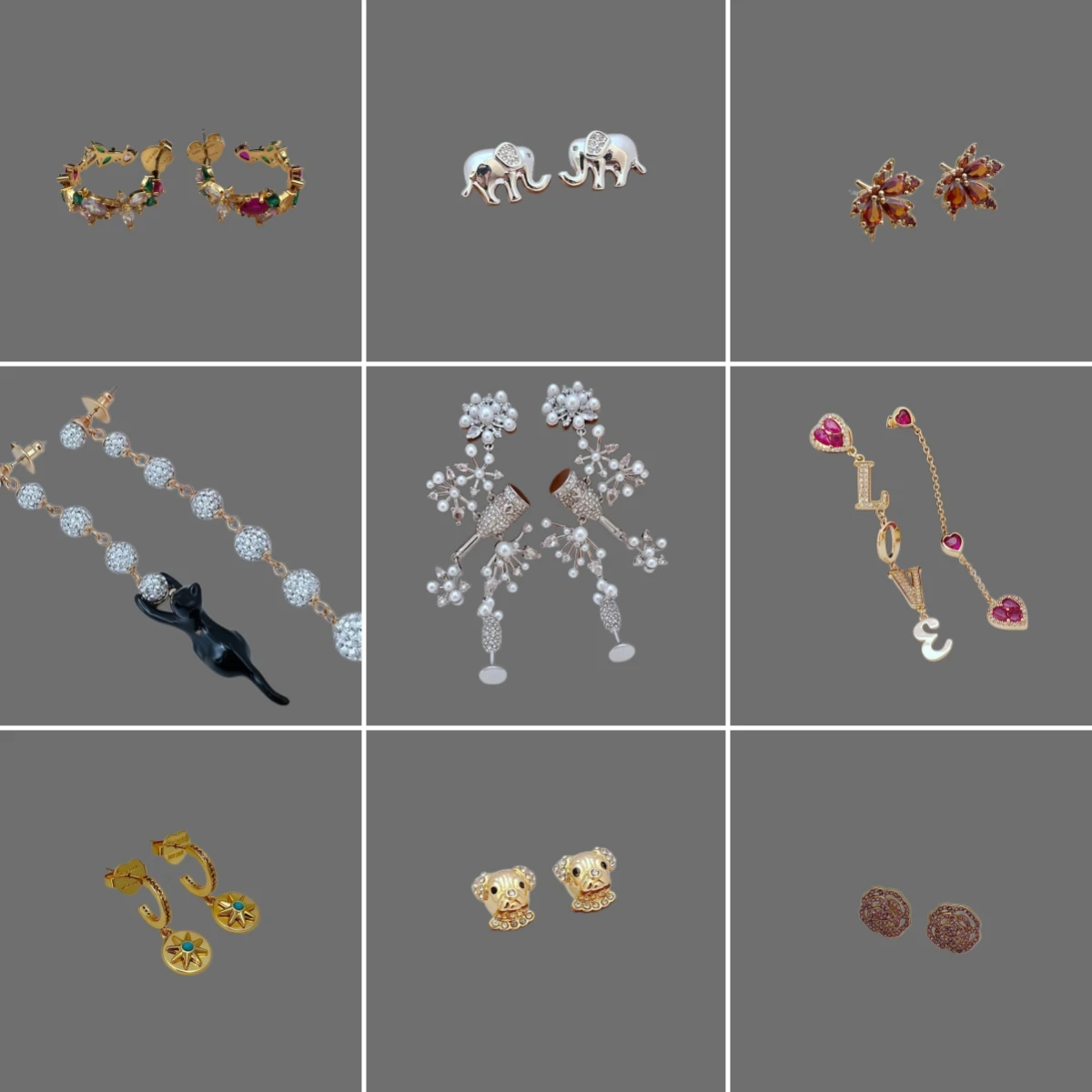 

Kate Style Animal Dog Crystal Flower Earrings For Women With Card Fine Jewelry Birthday Christmas Gift