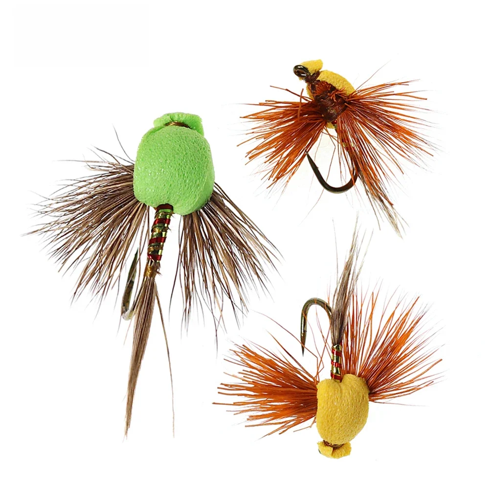 Bimoo – lot d'appâts flottants pour la pêche, pack d'appâts pour attraper des poissons tels que les truites, les bars, les cerfs, poils naturels, avec trémie arrière en mousse, 6 pièces, #12 #14