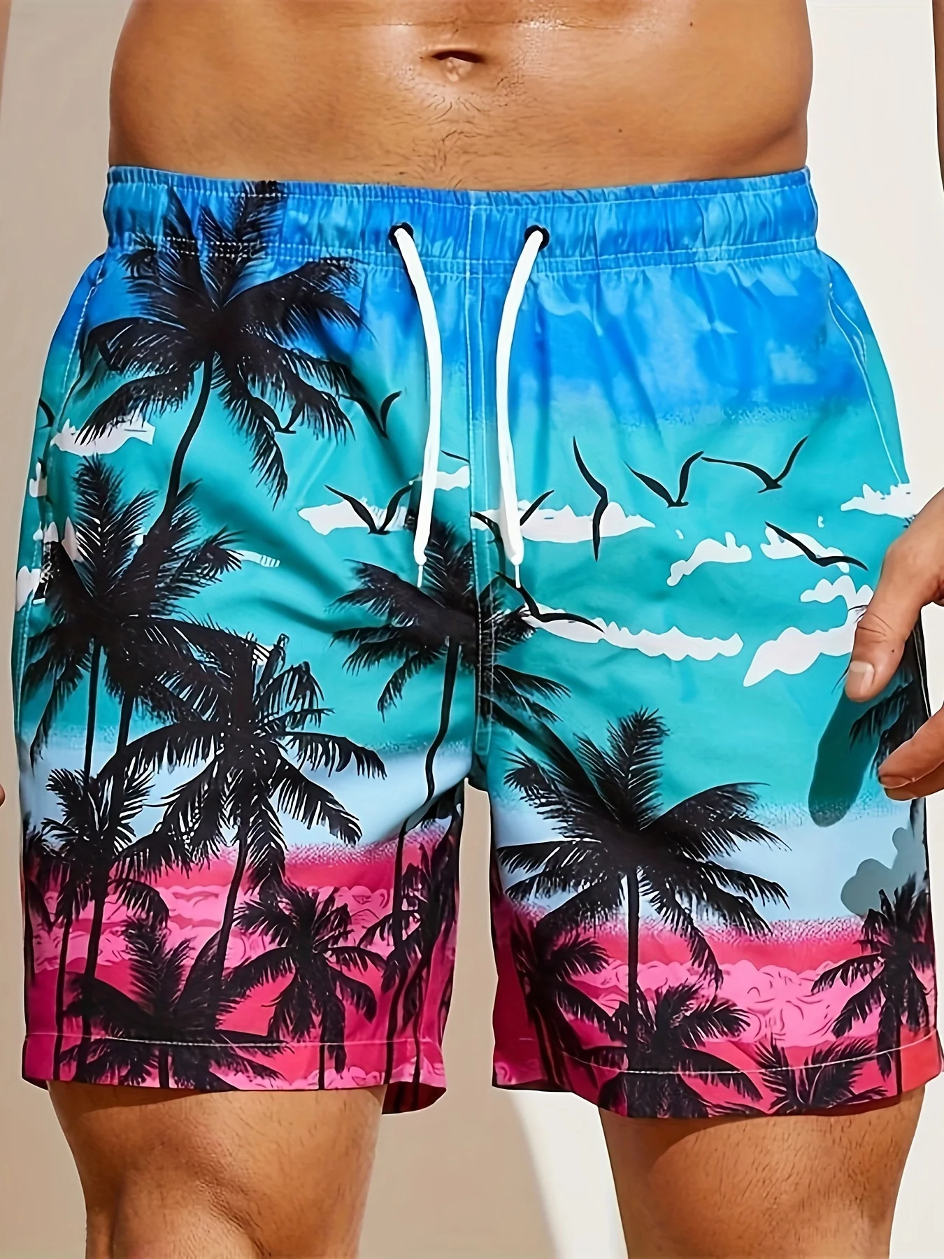 Men\'s Loose Beach Shorts Drawstring Quick Dry Coconut Tree Shorts For Summer Women Men 3D Print Casual Oversized Sport Shorts