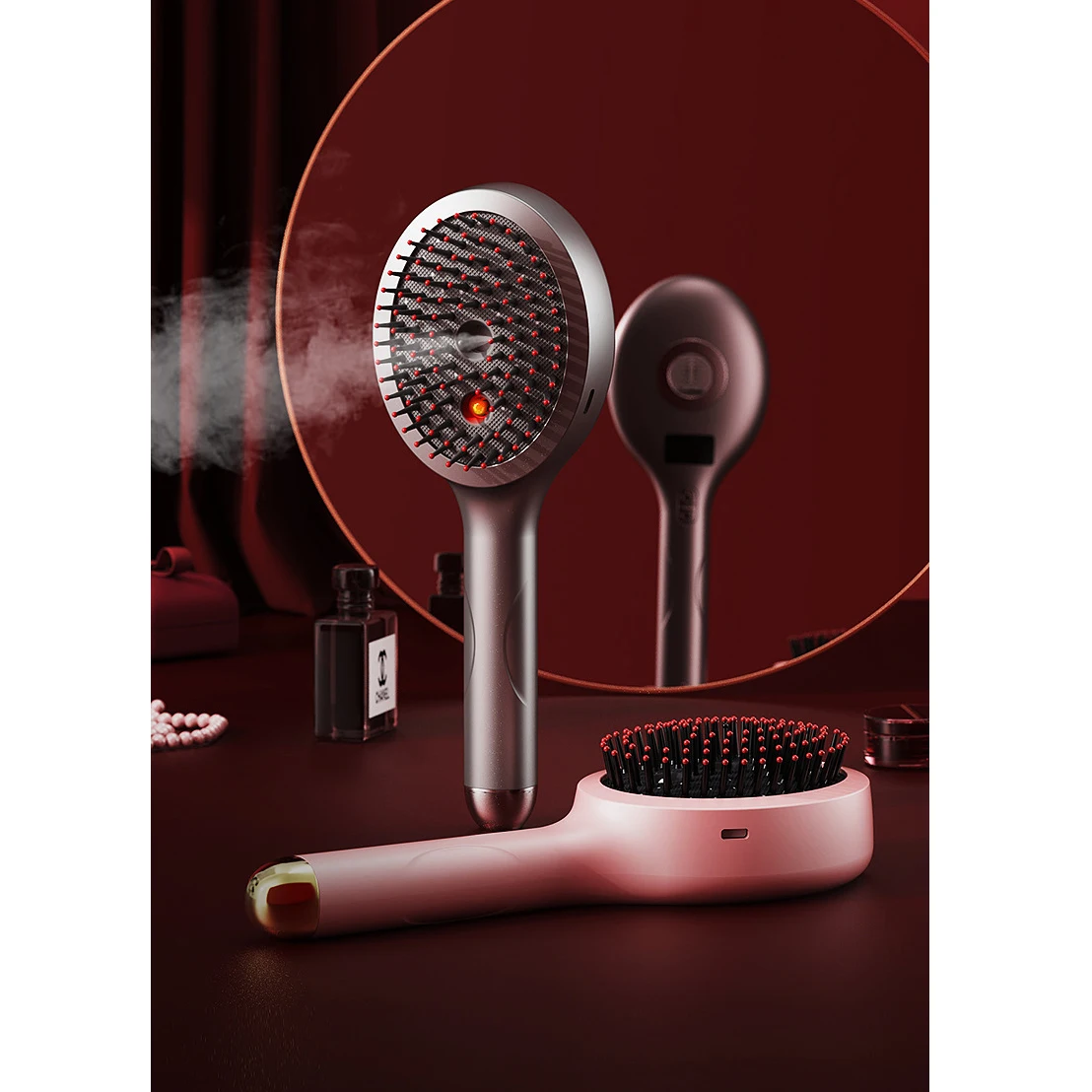 Electric Vibrating Red-Light Massage Comb with Mist Function – Scalp-Relaxing, Hair-Nourishing, and Detangling Tool