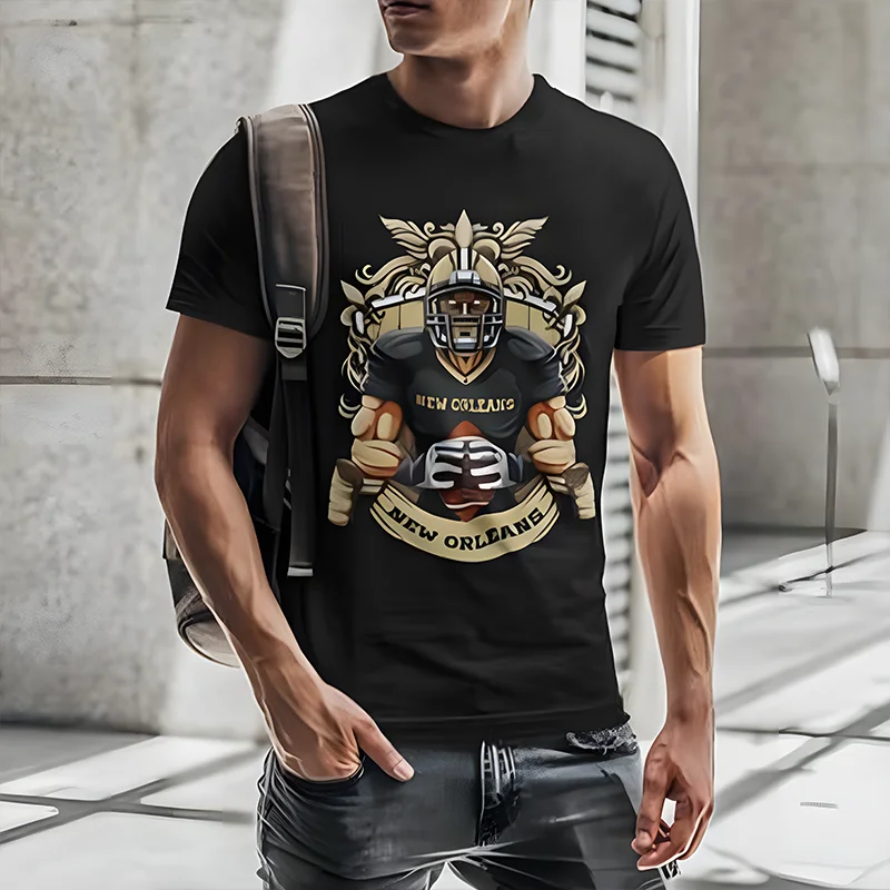 New Orleans Football Men's T-Shirt Oversized Male Streetwear Clothing Trend Vintage Tshirt Casual Street Comfort Graphic Tees