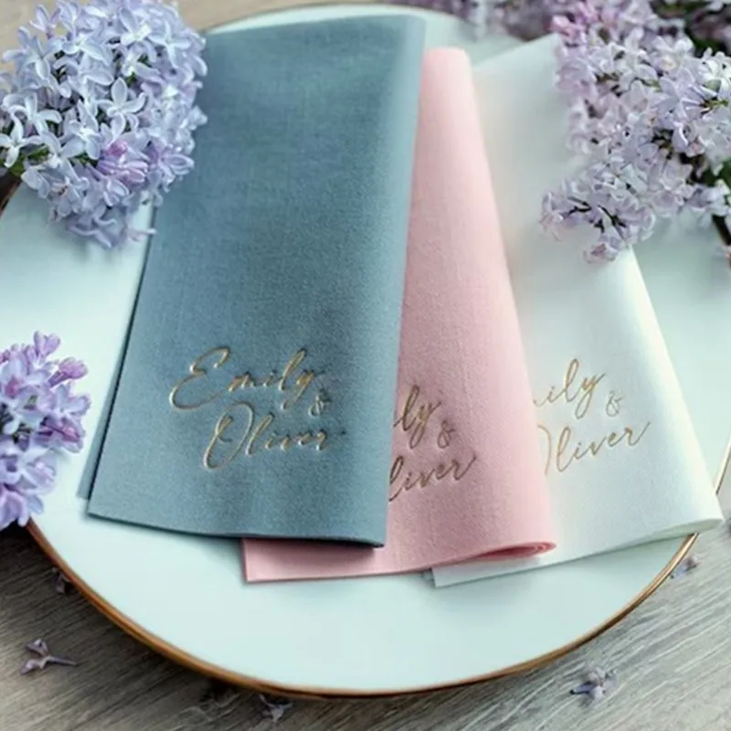 50pcs Personalized cocktail Napkins ,soft linen,Custom wedding Napkins,Wedding Dinner Napkins，Custom Monogramed name napkins