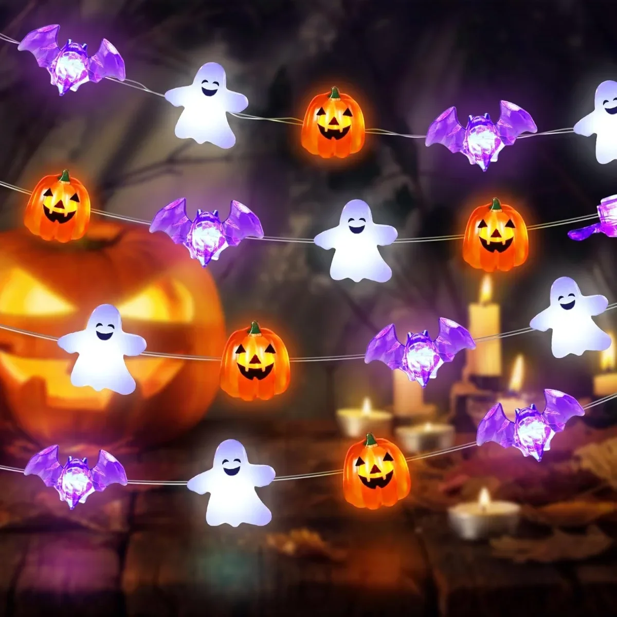 1pc 20/30 LED Halloween Kupferdraht Lichterkette mit Mini Ghost Kürbis Fledermaus wasserdichte Fee Atmosphäre Lampe batterie betrieben