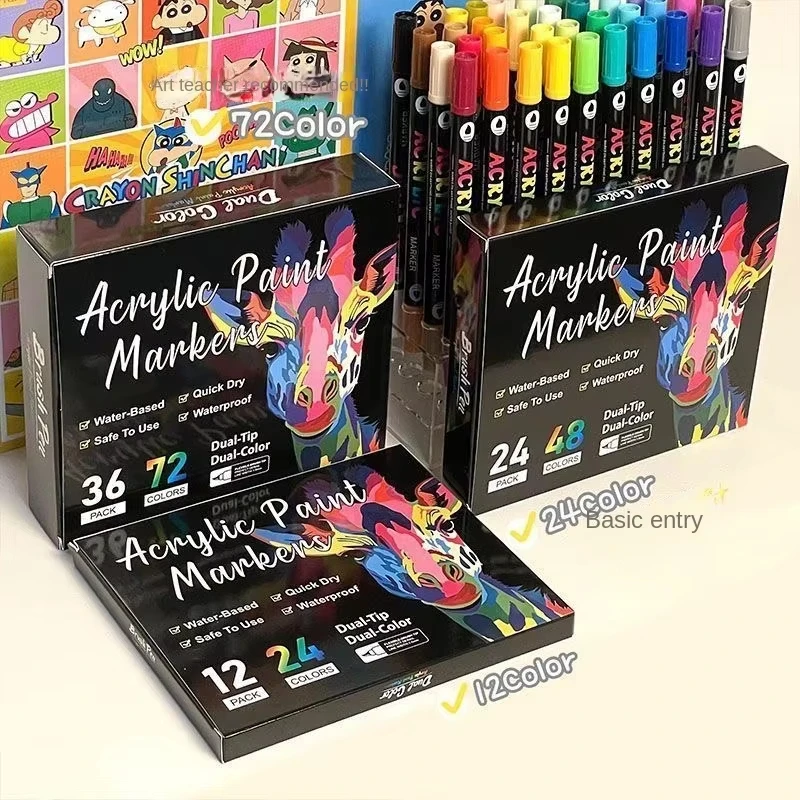 Marcadores de Pintura Acrílica de 24-120 Colores, Doble Punta, Pincel Fino, Rotulador Artístico, Resistente al Agua, para Piedra, Madera, Lienzo, Caligrafía, Manualidades, Bricolaje
