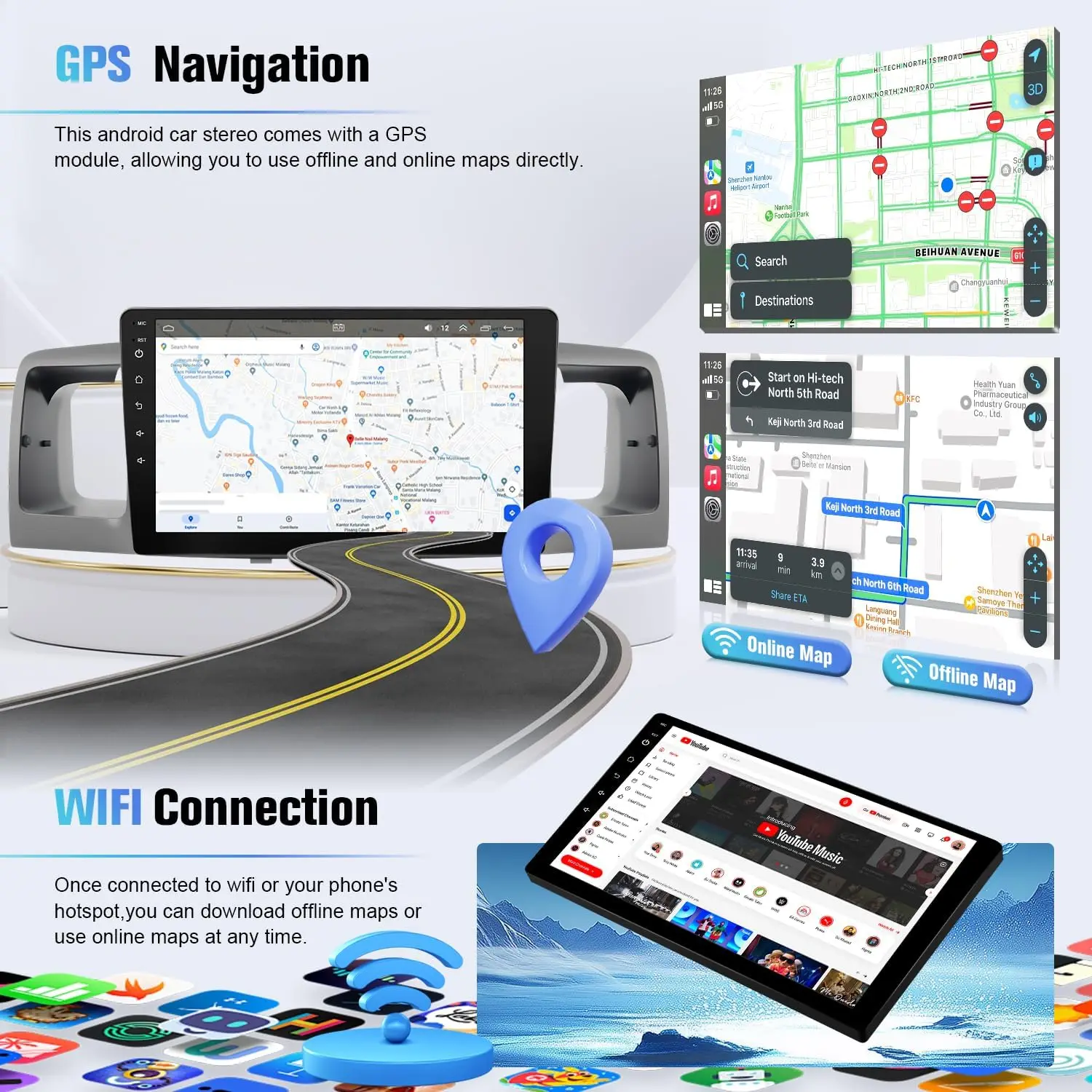 Tela de toque de 9 polegadas para Corolla 2003 2004 2005 2006 2007 2008 Estéreo de carro com GPS/Bluetooth/FM/WiFi/SWC (não cabe no sistema J.B.L)