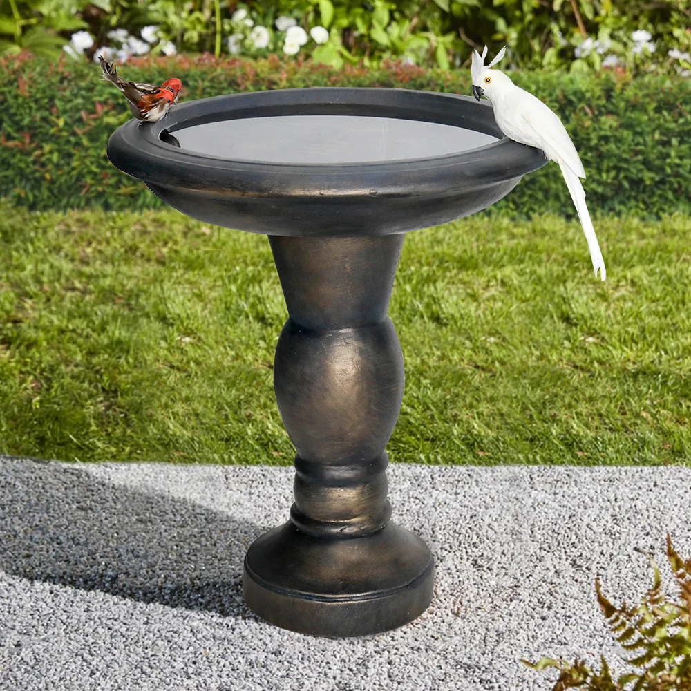 22'' Fiber Concrete Pedestal Floor Fountain and Bird Pool Outdoor Decoration for Garden Lawn Backyard-Antique Pedestal Bird Pool