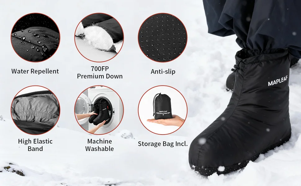 MAPLEAF Daunenstiefel 700FP Entendaunen Rutschfeste Sohle Warm Winter Leicht Camping Wandern Rucksackreisen Outdoor Wasserabweisend – Detail 3