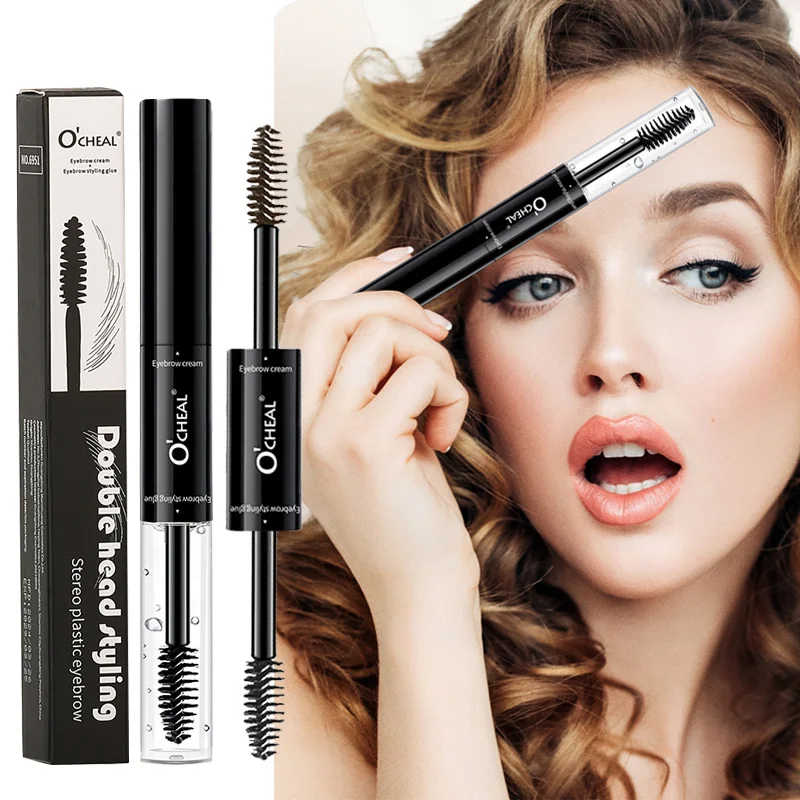 O'cheal 2 In 1 Mascara Double Head Black Curled Lashes Mascara Eyebrow Styling 3D Feathery Wild Brow Wax Eyebrows Brush Mascara