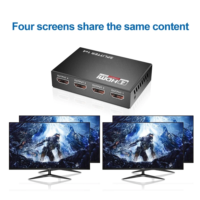 4K Stable Undistorted HDMI Splitter 1 in 4 Out Ultra Clear Video Splitter HDMI Box PC Monitor Projector Laptop Video Distributor