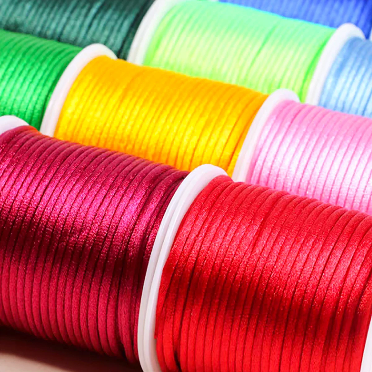 50m/Roll 1.5mm Colorful Nylon Thread Chinese Knot Cord Black Rattail Satin Macrame Rope For Jewelry Making Bracelet Braided Line