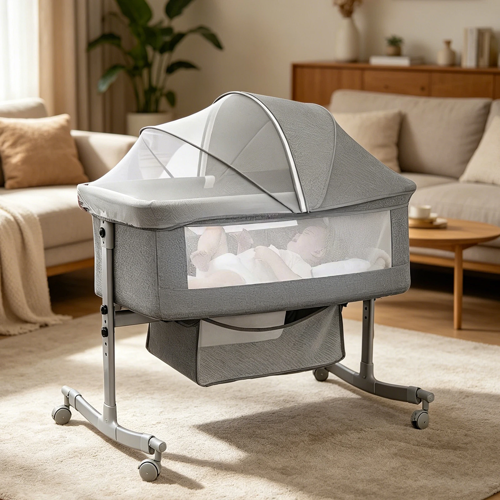 Cuna 3 en 1, cama portátil plegable para bebé, altura ajustable, ruedas silenciosas, moisés con mosquitera para recién nacido