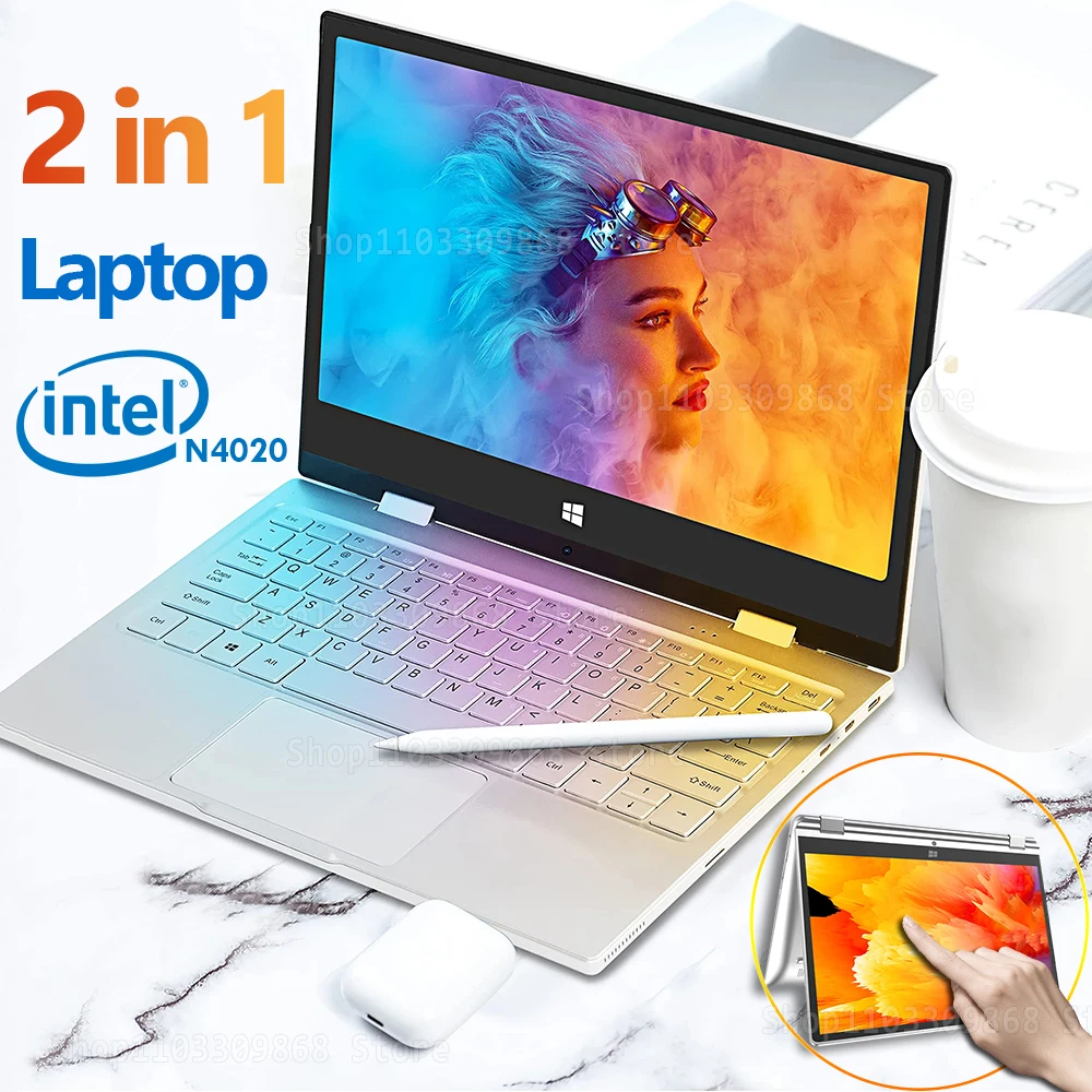 2 In 1 Laptop Computer 11.6 Inch Touch Screen 8GB RAM 512GB SSD Intel Celeron N4020 Windows 11 Pro Tablet PC Portable Notebook