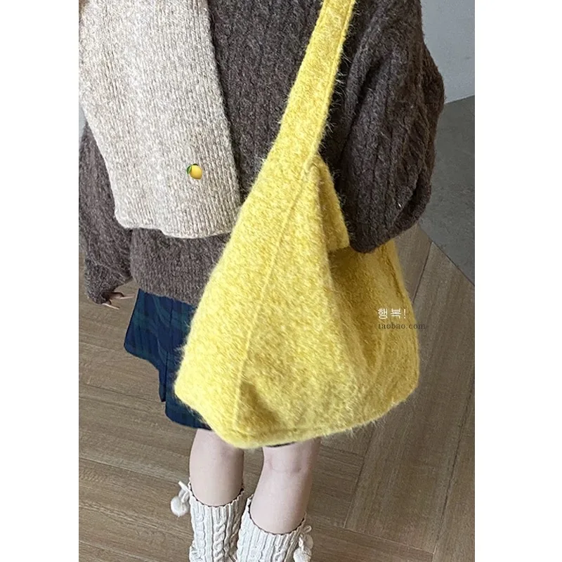 

Lemon Yellow New Tweed Material Large-Capacity Female Tote Bag Commuter Lazy Wind Shoulder Bag Handbag Female Bag Fall