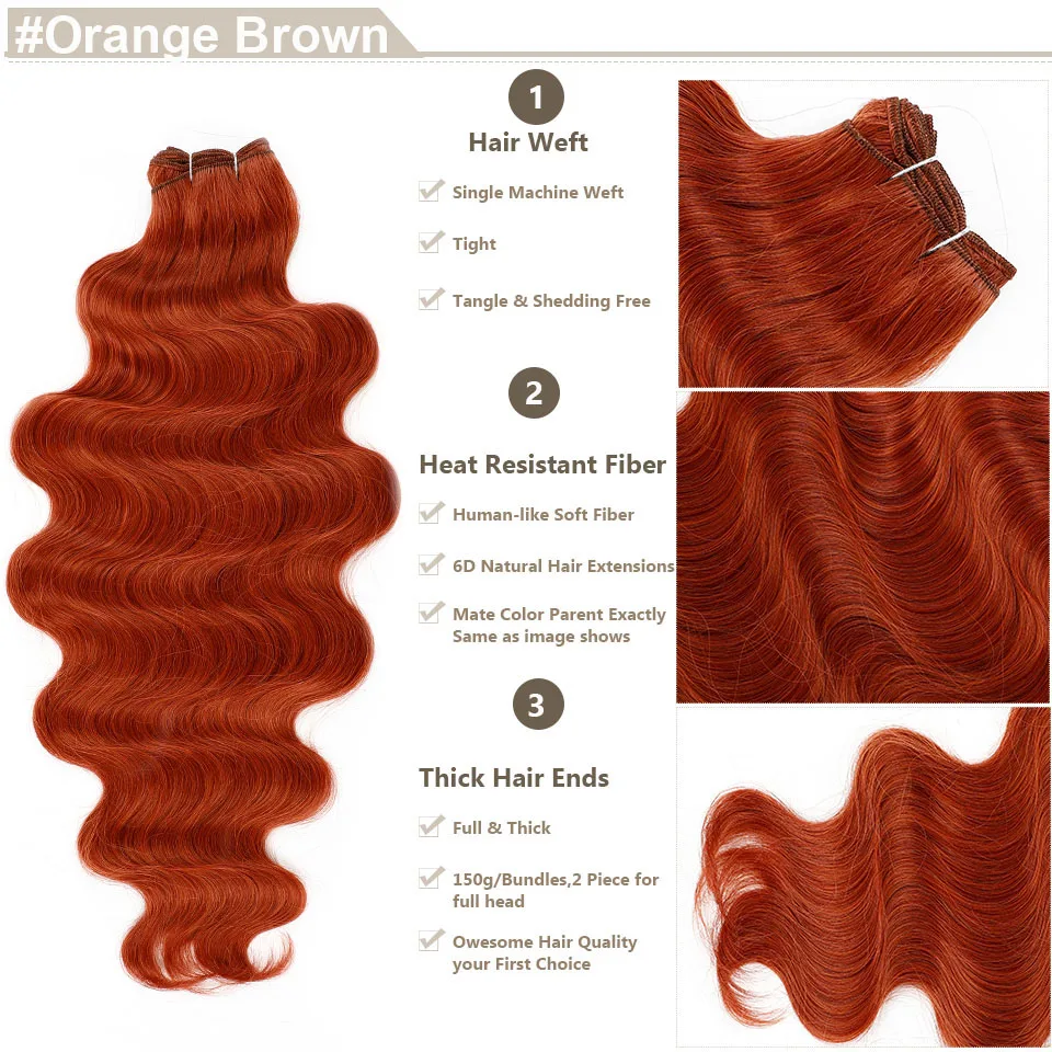 Ginger Brown Bio Body Wave Hair Weave Bundles 26\