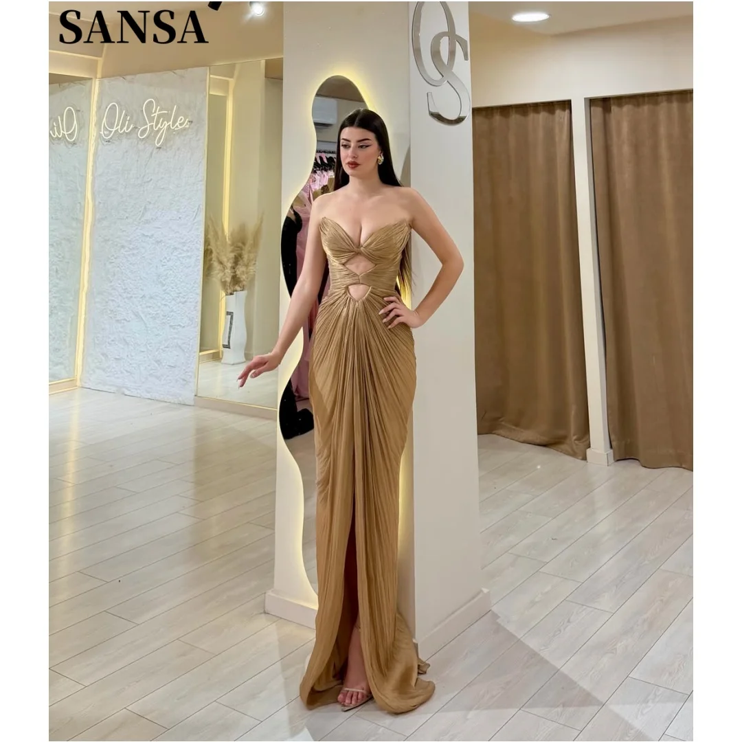 

Sansa Customized Gold Strapless Mermaid Prom Dresses With Sweetheart Neckline And Cutout Waist Floor Length Formal Evening Gowns