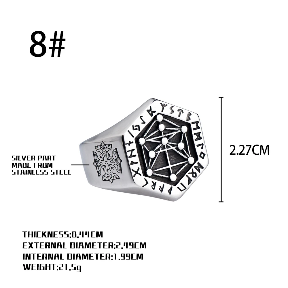 Nordic Viking Totem Ring for Men Retro Norse Rune Stainless Steel Band Ring Punk Hip‑Hop Style Jewelry Anniversary Birthday Gift