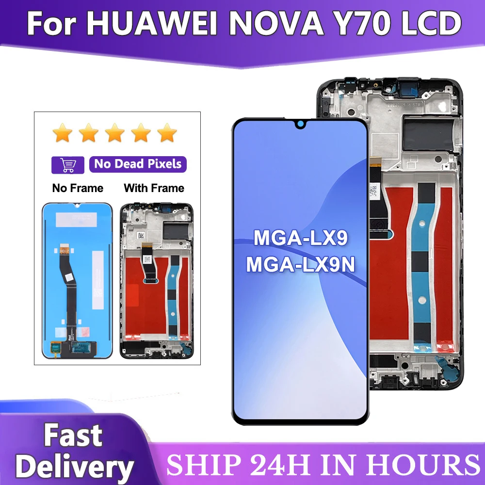 

6.75'' For Huawei nova Y70 LCD MGA-LX9N Display Screen Touch Digitizer Assembly For Huawei Nova Y70 Plus MGA-LX9 LCD With Frame