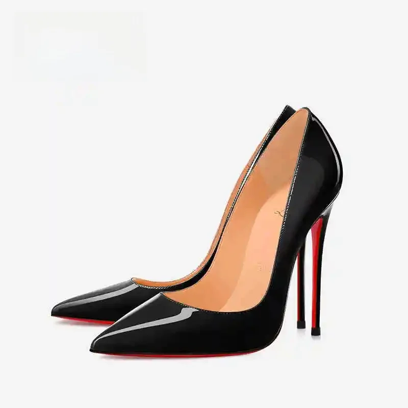 Zwarte vrouwen elegante hoge hakken Rode Glanzende Bodems Luxe Merk Vrouwen hakken 2025 trend Puntschoen Sexy Party Pumps schoenen Vrouwen - afbeelding 2
