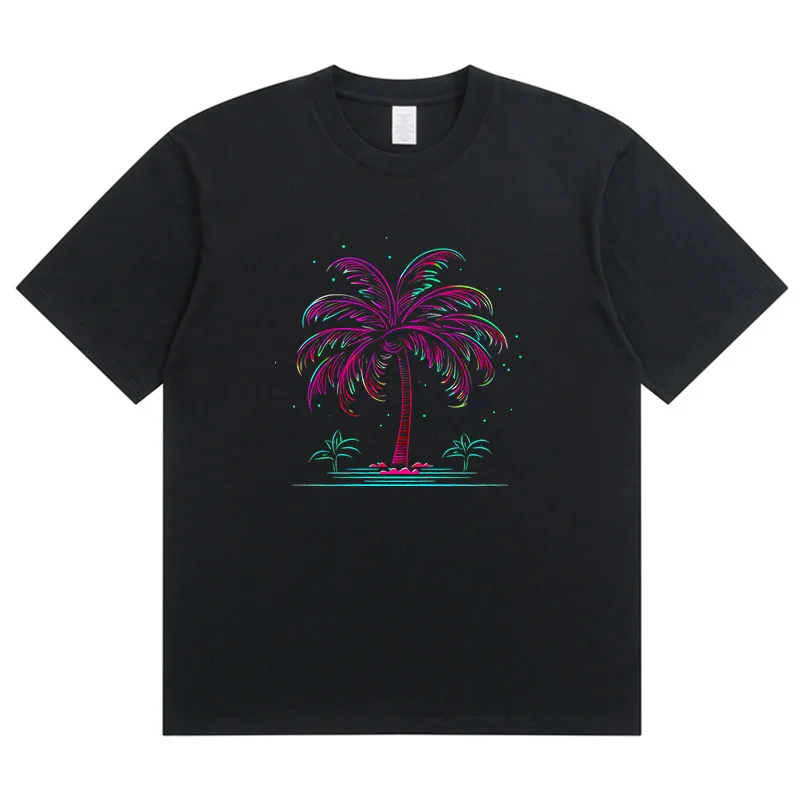 Summer New Colorful Dazzling Coconut Trees Fashion Sports Women's T-Shirt Harajuku Graphic Clothing Women's Top,Drop Ship