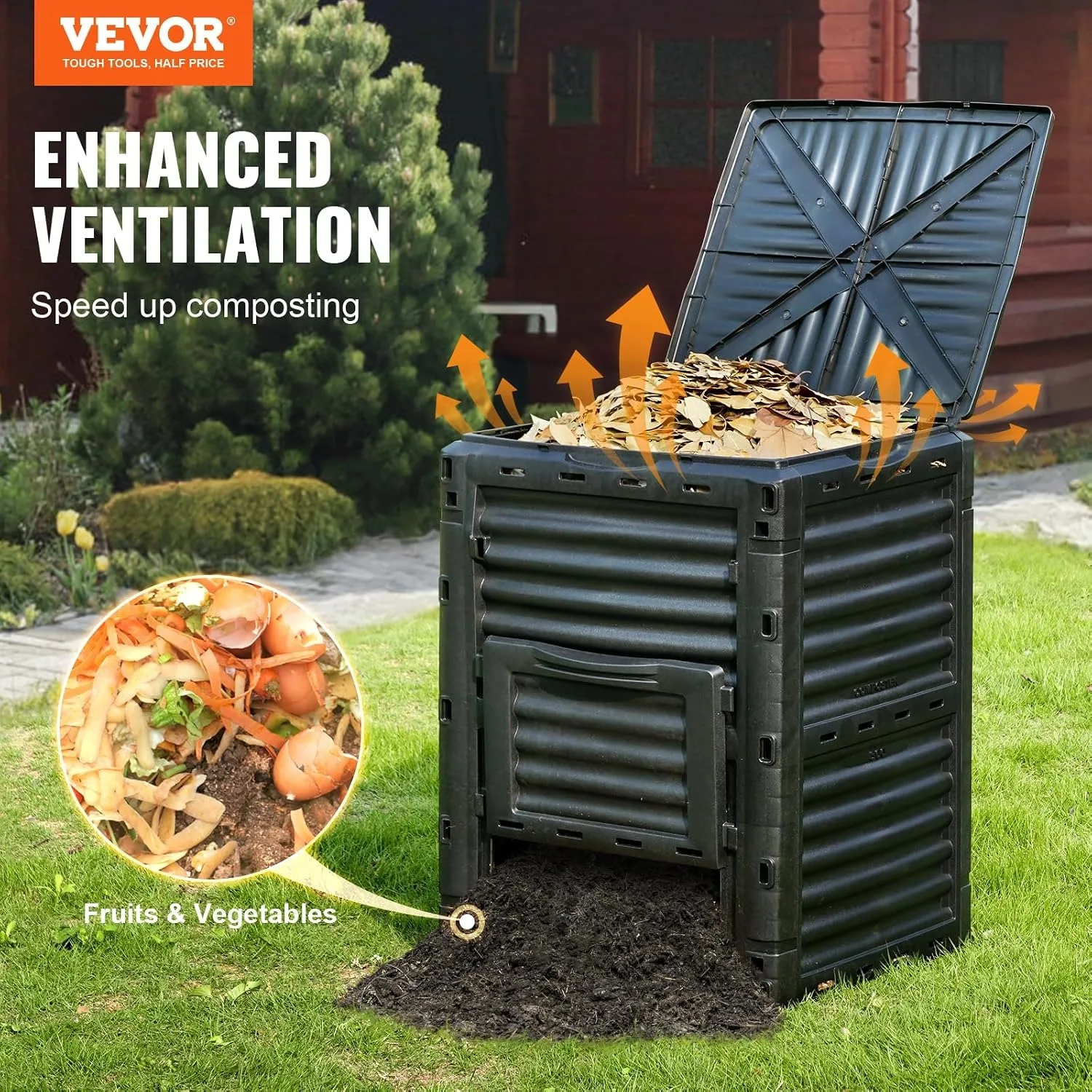 300L Compost Bin Bottomless Aerobic Compost Bin Yard Gear Large Capacity Weather Resistant for Homeowners
