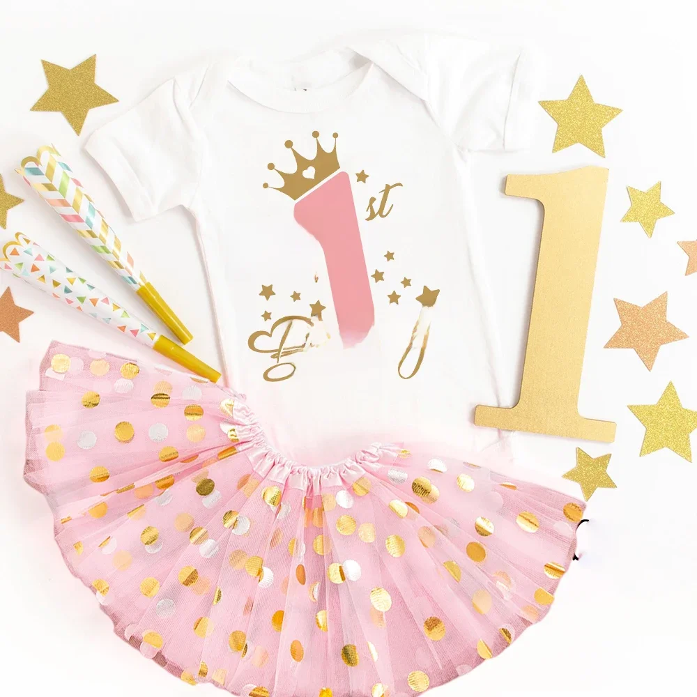 Ensemble body imprimé mon 1er anniversaire pour bébé, 2 pièces, tenue de fête d'anniversaire, robes de gâteau Tutu + barboteuse, vêtements d'été pour nourrissons