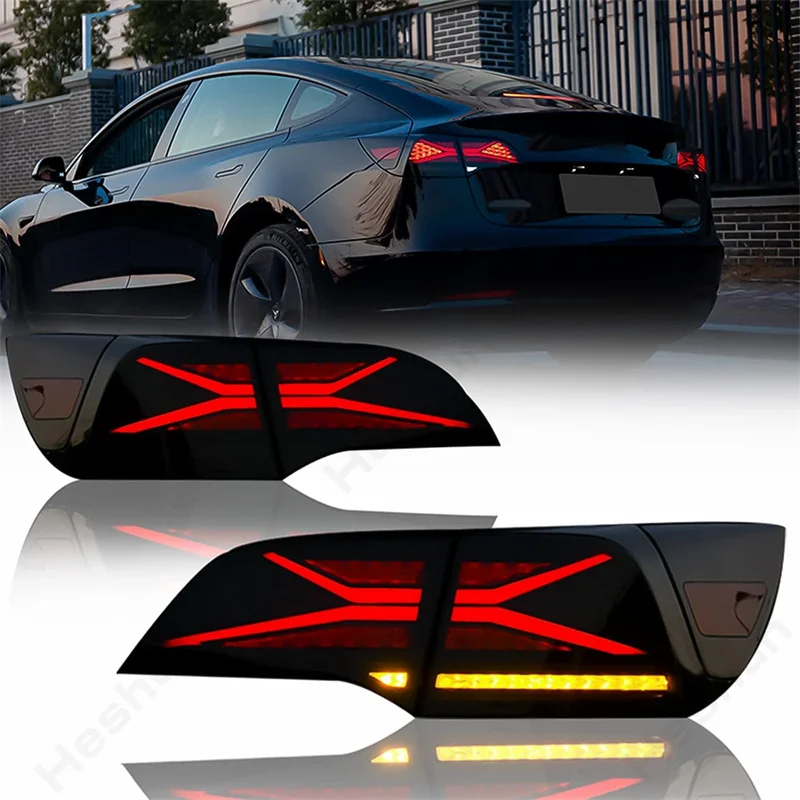 

For Tesla Model 3 Model Y 2017 -2023 Car Accessories RGB LED Tail Lights X-Men Taillight Start UP DRL Rear Light Signal Lamps