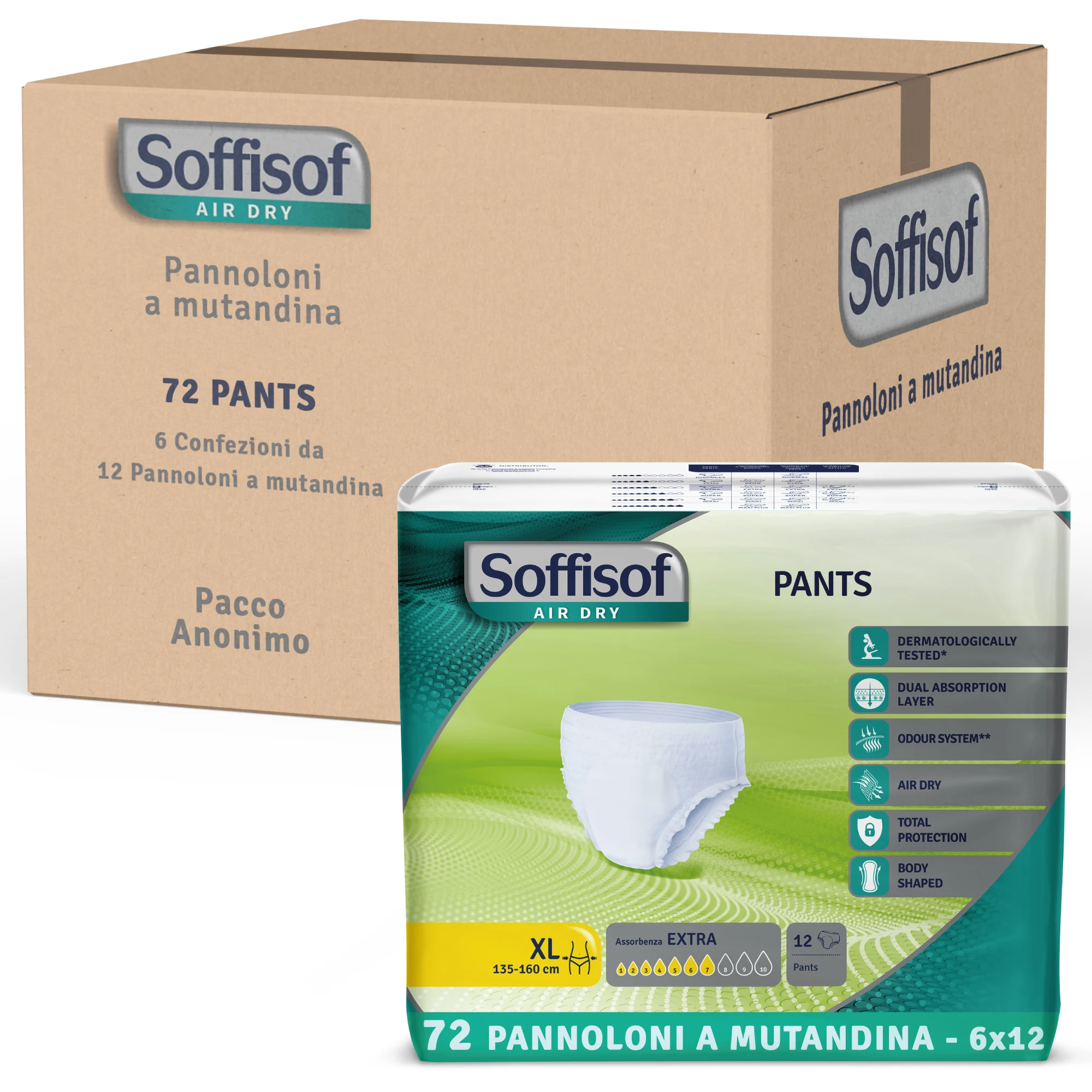 Soffisof Pantalon Extra XL - 72 pièces (6x12) Culotte Culotte pour personnes âgées et adultes Absorption 7 Gouttes
