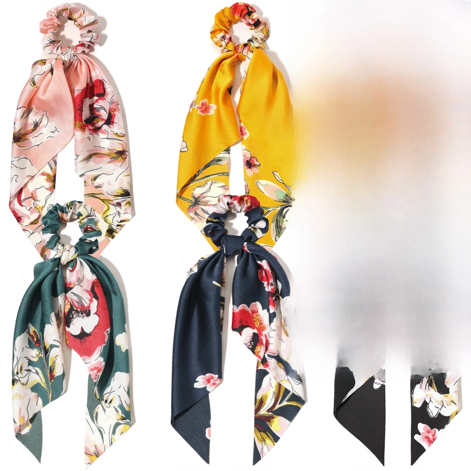 Banderoles à nœud imprimé Vintage pour cheveux longs, peinture à l'huile, ruban pour cheveux élégants pour femmes, queue de cheval, accessoires pour cheveux élastiques