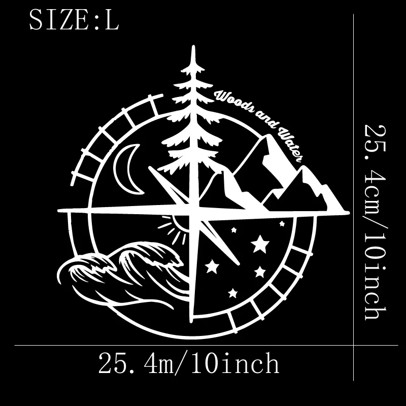 Woods and water compass Stickers,Car Stickers, Vinyl Decals - For Cars, Trucks, Walls, Laptops, Windows, Motorcycles, Bumpers