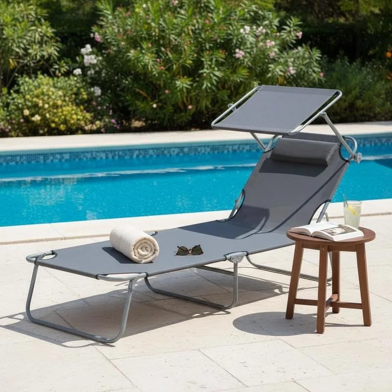 NONE Bain de Soleil, Transat Bain de Soleil Pliable Chaise Longue Pliante Grand, avec Pare-Soleil et Dossier Inclinable, pour Jardin,