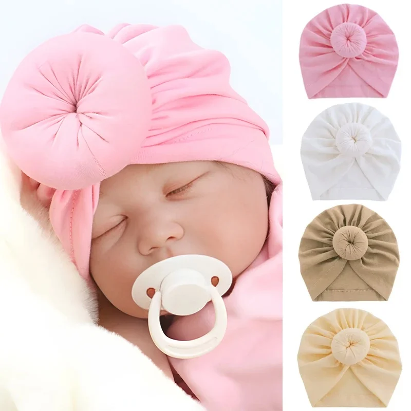 Turban en coton élastique pour nouveau-né, bonnet pour bébé, bonnet pour fille et garçon, enveloppes de sauna, document solide, 0-6 mois, accessoires pour bébé