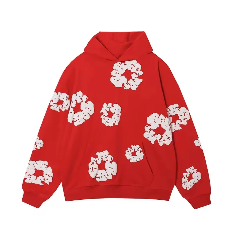 Vintage American Style Men Women Hoodie Sweatshirt Foam Printing Logo Retro Trendy Hooded Causal Style Comfortable Sweatshirt