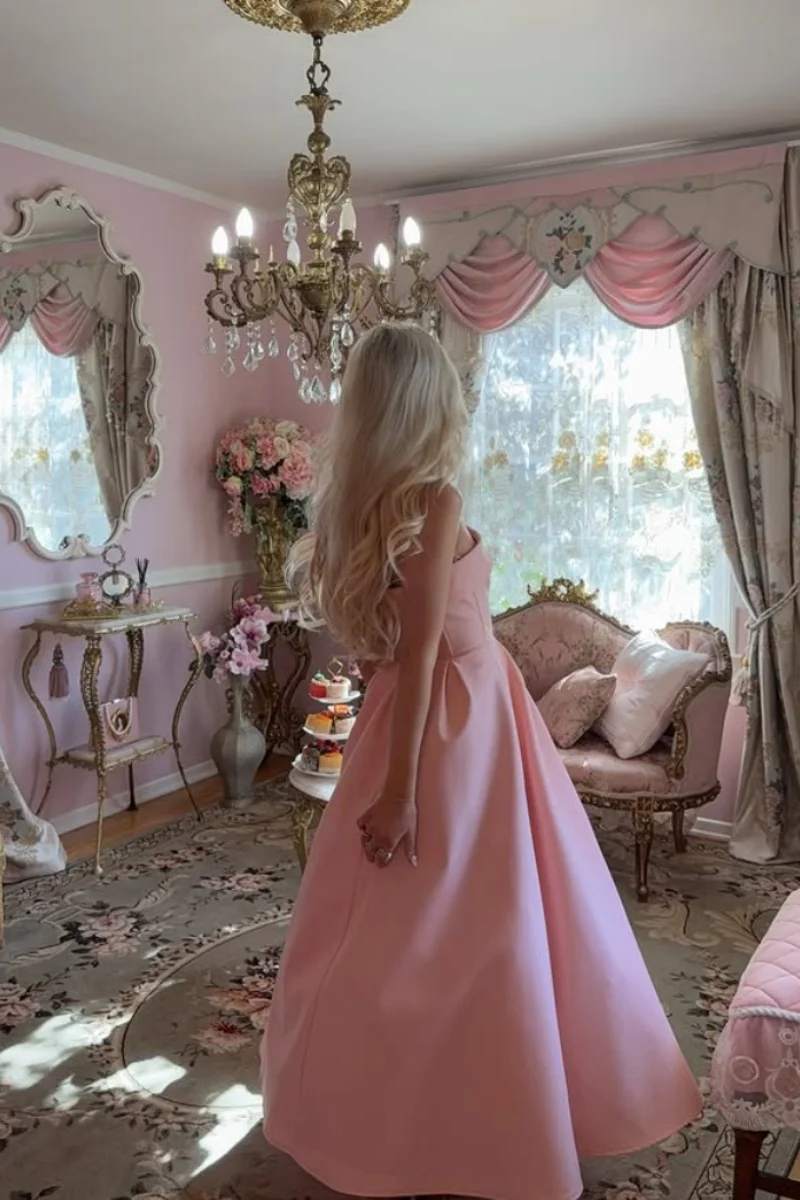 ジェシカ恋人ピンクのイブニングドレスオフショルダーサテンプリンセスウエディングドレス A ライン女性 Vestidos デ · フィエスタカスタマイズ