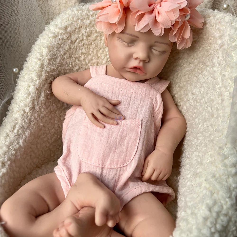 17 インチの愛らしいシリコーンリボーンベビードール手描きの女の子の目を閉じた赤ちゃん人形イースターギフト子供と人形愛好家のため