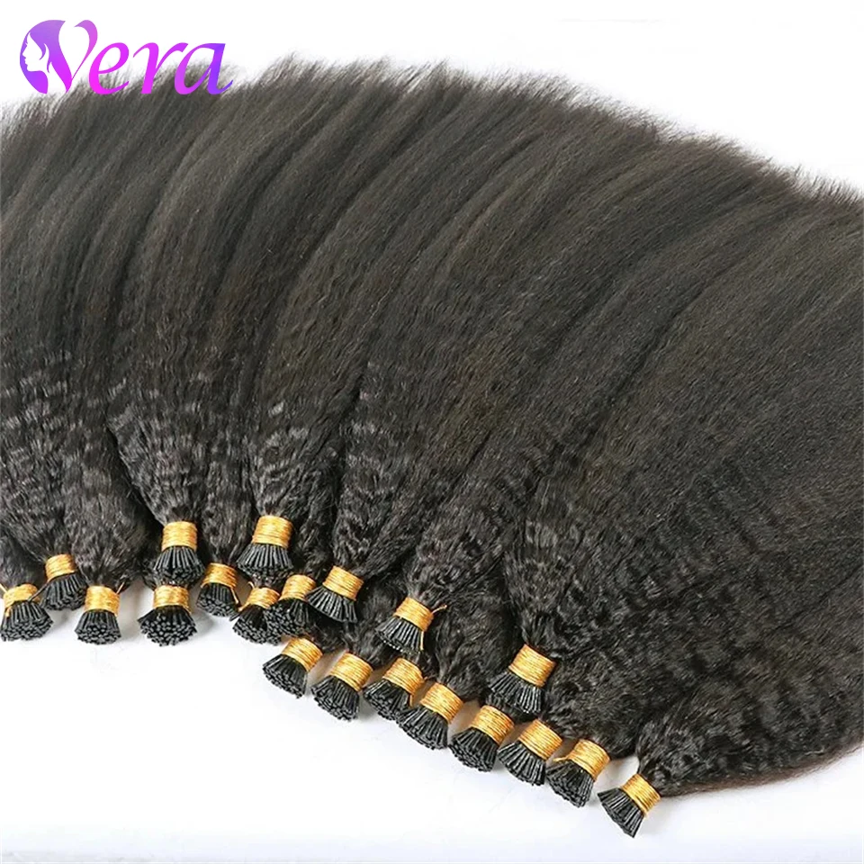 I Tip Black Hair Kinky Straight Remy Human Hair Extensions Natural Human Itip Hair Extensions 50 Strands 50G Microlink Beads