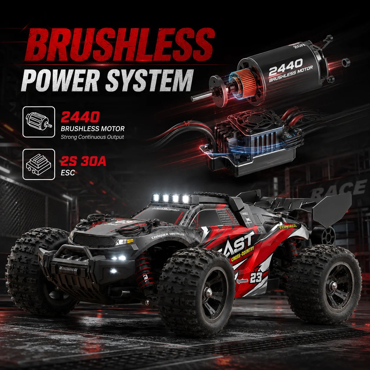60km/h Hardcore Off-Road RC Car FWD Conquer Obstacle Anti Slip Grip Max Tire Shock Absorber Armored Chassis Magnetic Shell High Brightness LED Light Toy Car