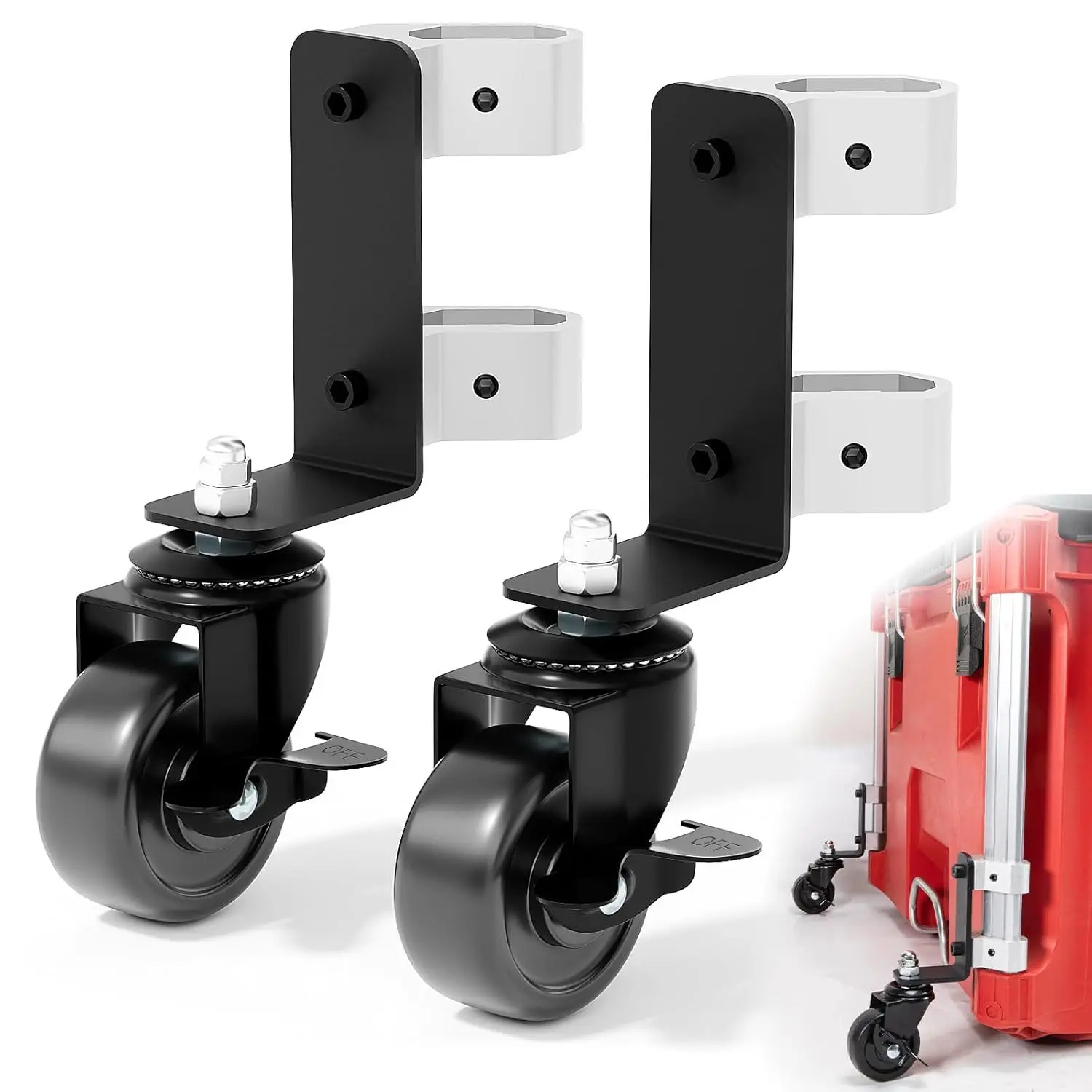 2Pcs Upgraded 360° Dual Front Wheels, Packout Wheels kit Compatible with Mil.waukee Packout Rolling Toolboxes, 200 Lbs Capacity