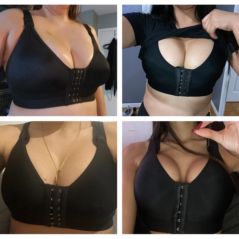 Burvogue-sutiãs push up acolchoados sem costura para mulheres, sutiã pós-cirúrgico, fechamento frontal, colete sutiã, roupa íntima esportiva ajustável, colete