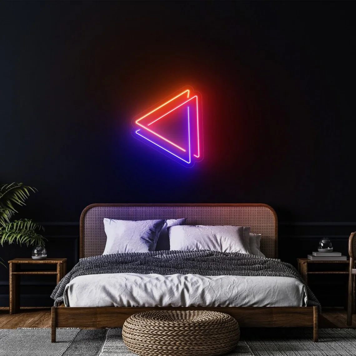علامة نيون مثلث تجريدي لغرفة النوم ، ديكور فني جداري
