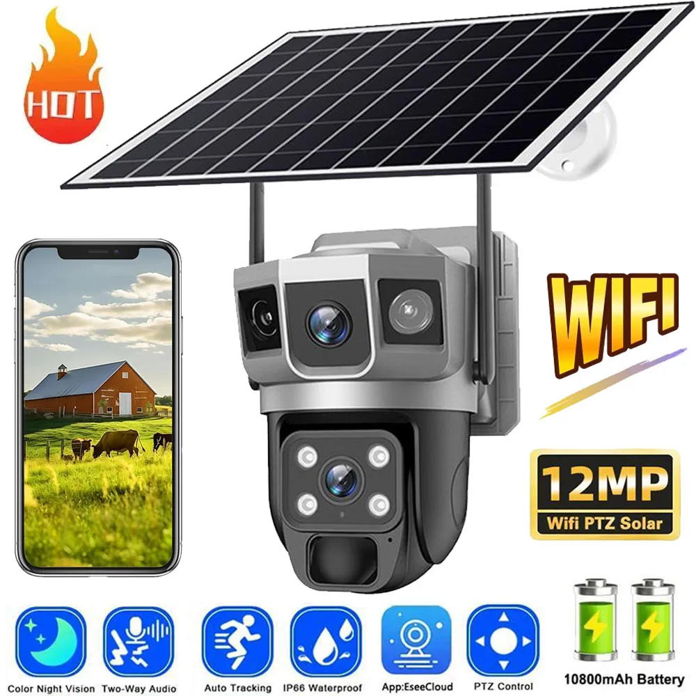 OWJHE V380 PRO 12MP Telecamera di sicurezza esterna Monitoraggio automatico Visione notturna 4K WiFi Doppia lente PIR CCTV Protezione di sicurezza