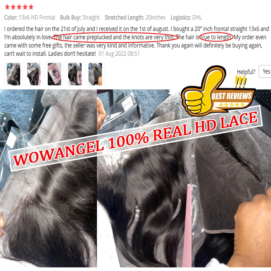 SKINLIKE Echthaar HD Lace Frontal Melt Skins Gerade Unsichtbare HD Lace Closure, Tiefwelle, Kinky Curly, Wasserwelle – Detail 5