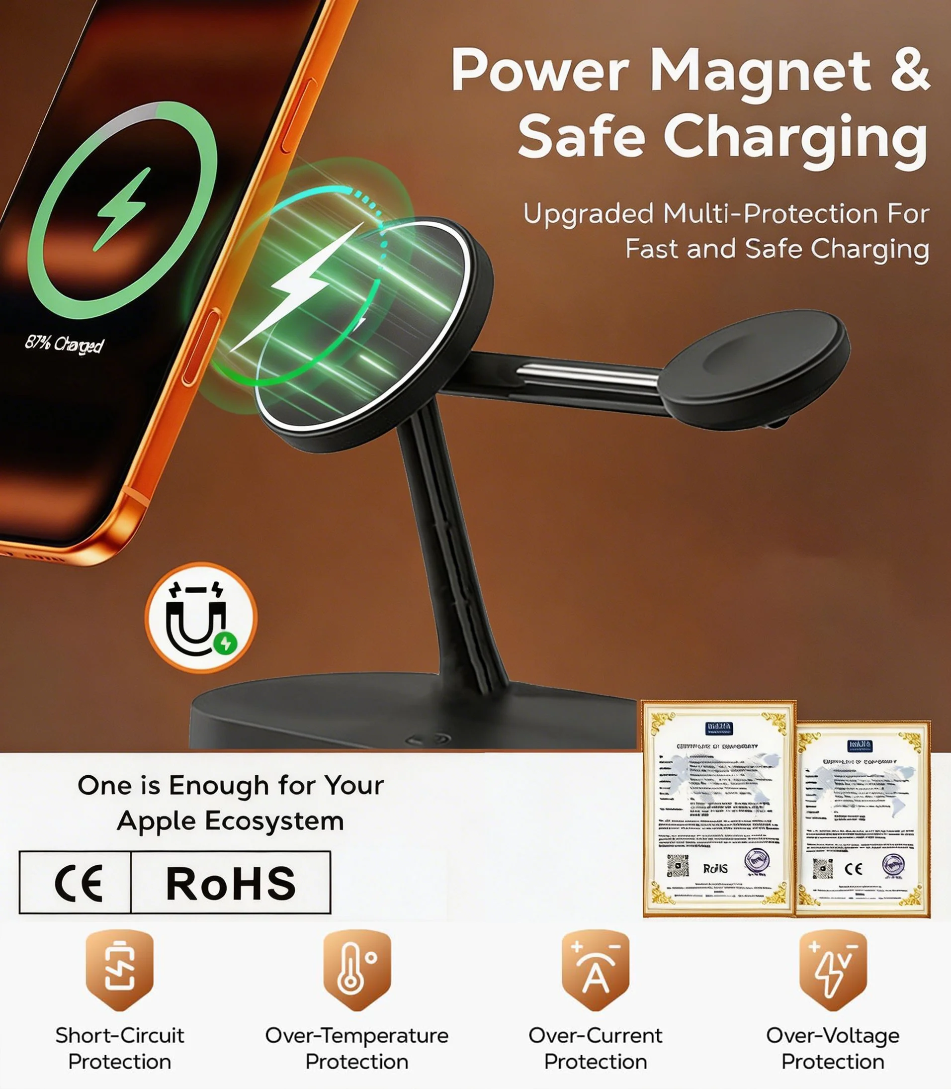 3 in 1 Magnetic Wireless Chargers Fast Charging Station For iPhone 12 13 14 15 16 For Apple Watch 10 9 8 7 6 5 Airpods Pro
