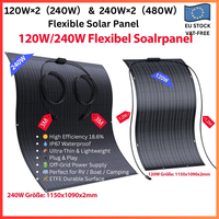 Hot! 240W/480W Flexible Solar Panel Kit (2x120W / 2x240W), ETFE Surface, 18.6% Efficiency, IP67 Waterproof, for RV, Boat, Roof