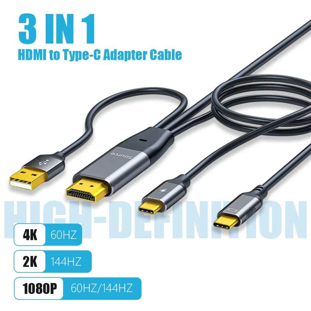 4K@60Hz HDMI to Type C Connection Cable 2K@144Hz HD Converter HDMI Audio Video USBC Cable For Laptop VR Glasses Portable Screen